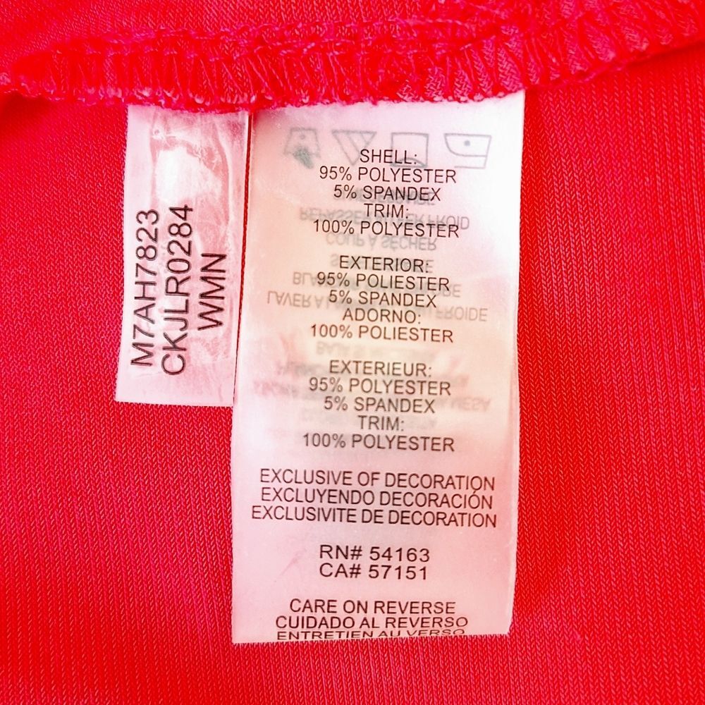 Calvin Klein Red Tunic Top w/Faux Leather Collar Gold Zip & 3/4 Tab Sleeves Sz S - Picture 3 of 7